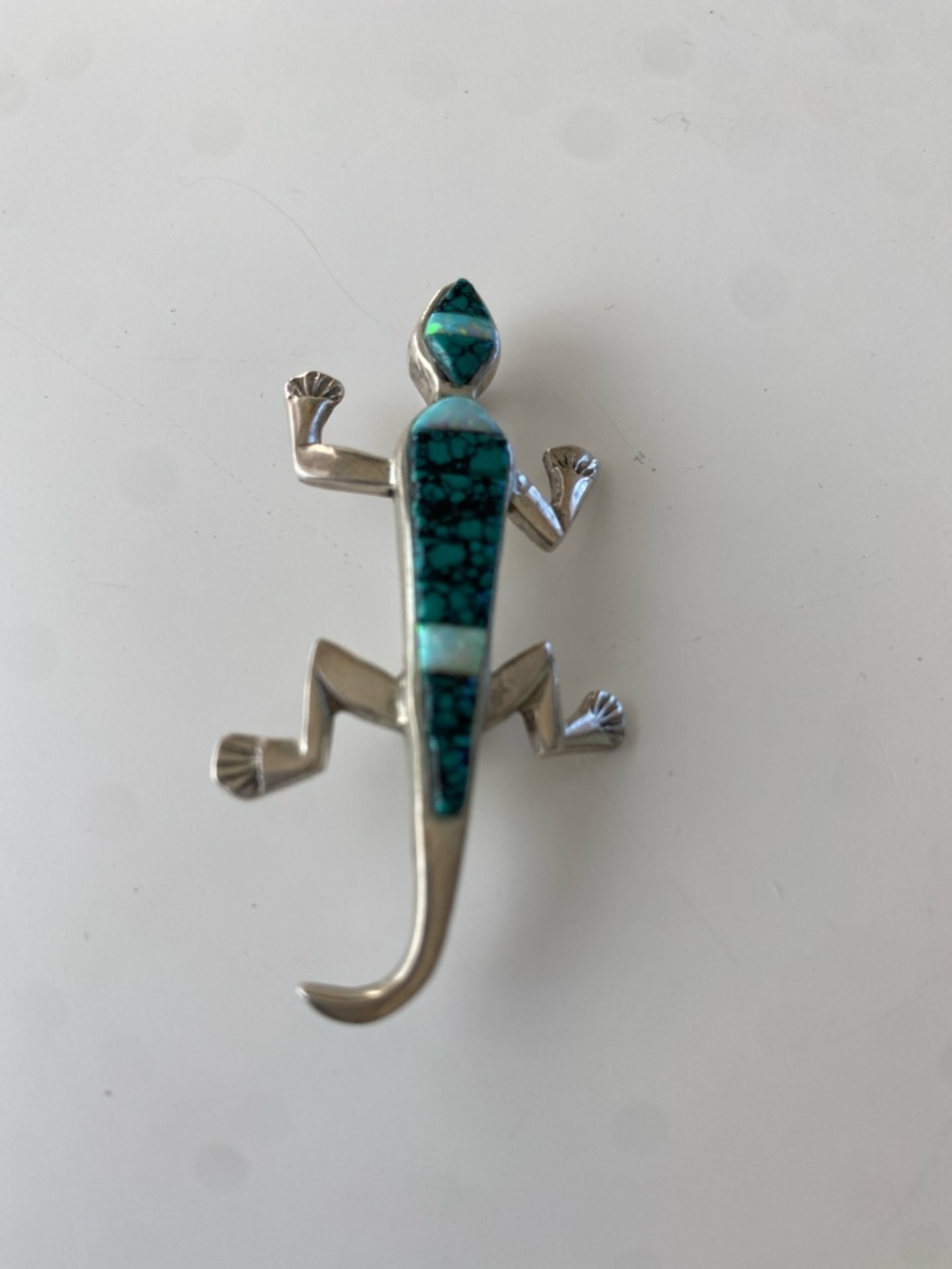Turquoise Lizard Reptile Brooch - sterling silver